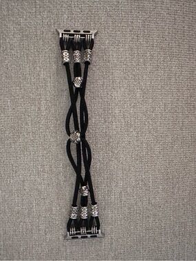 Boho Stretch Apple Watch Band Black Cord & Silver Bead Style